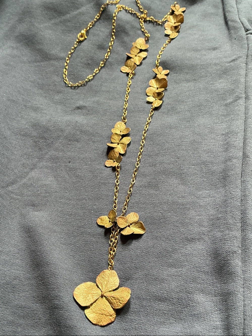 Vintage Michael Michaud Hydrangea Long Bronze Flower Pendant Necklace